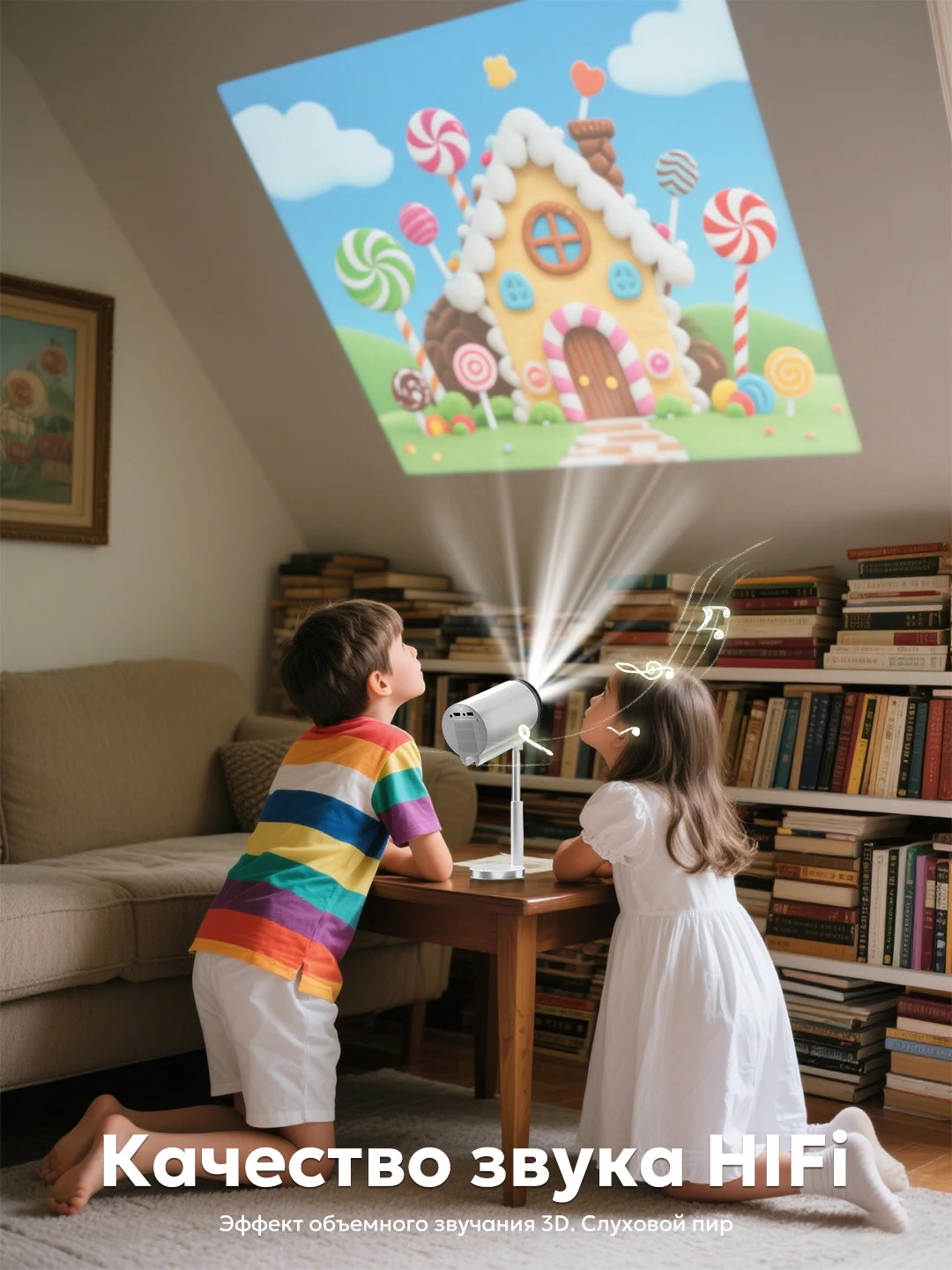 Kids mini projector on Android 13.0, portable cinema with eye protection