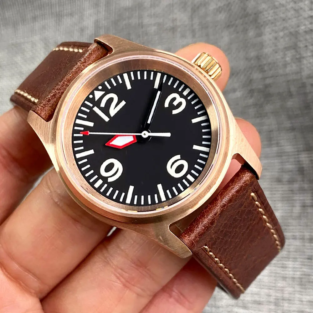 Tandorio CUSN8 Solid Bronze 36mm NH35A 200M Waterproof Dive Automatic Men Watch Luminous Brushed Case Sapphire Glass Pilot Style