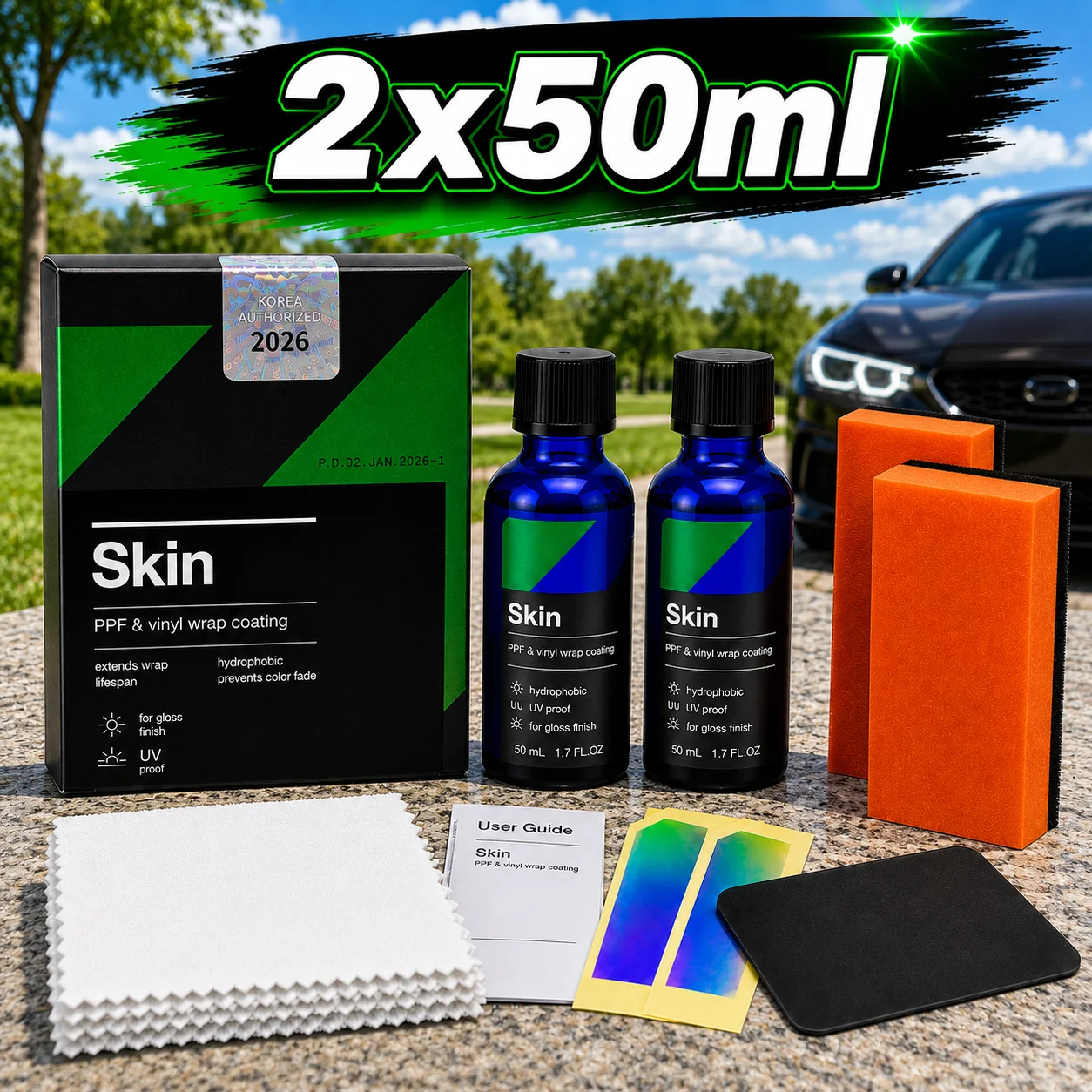 CQUARTZ Skin 2*50Ml PPF & Vinyl Nano-Coat - UV Protection for Wrapped Vehicles with Vinyl Film,UVA & UVB Resistant