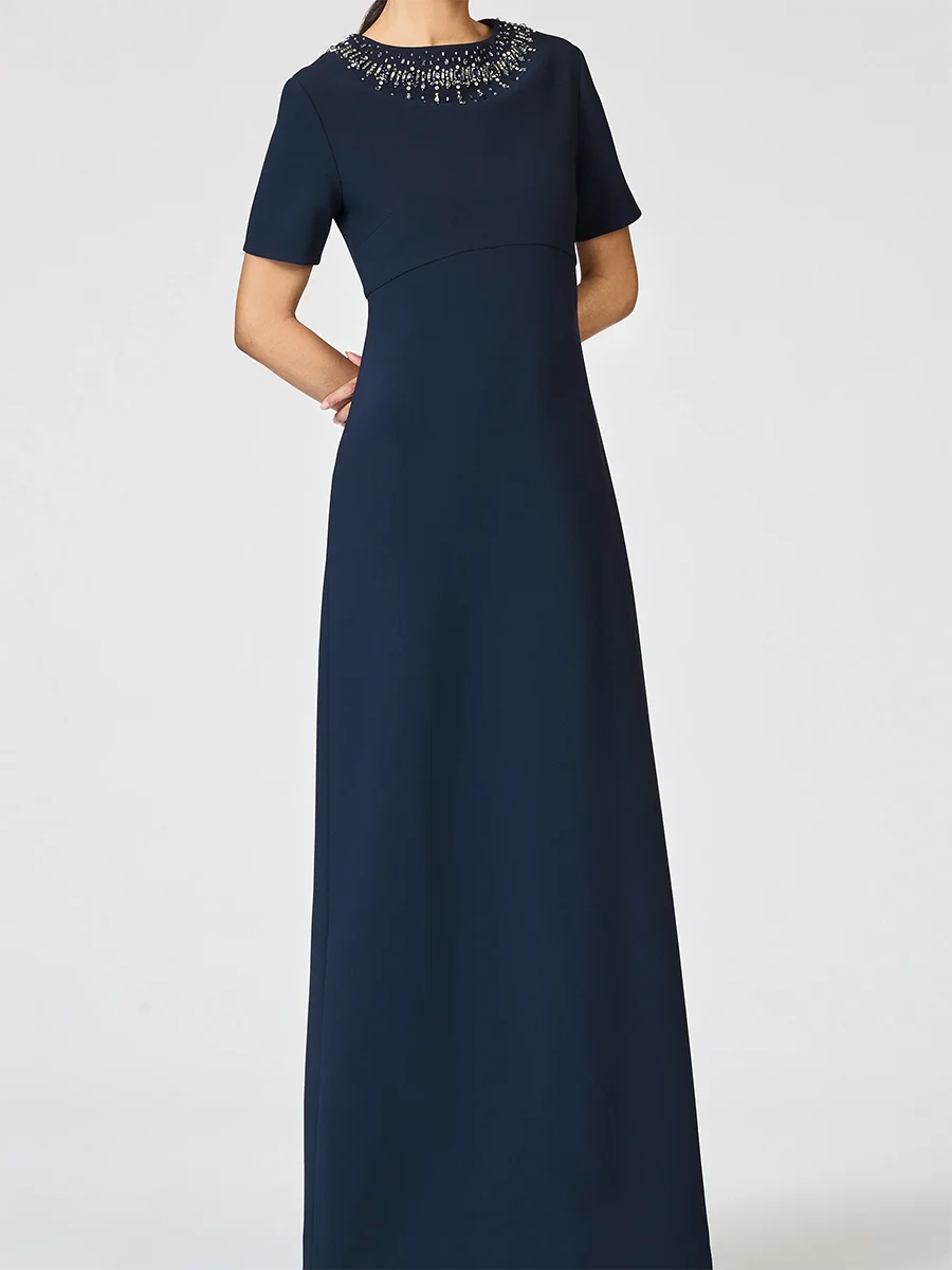 

Classic Satin Beading Short Sleeve Simple Straight Mother Of The Bride Dresses Customized