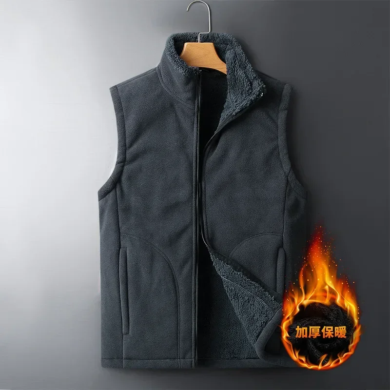 

Autumn Winter Casual Sleeveless Jacket Men Warm Fleece Mens Vest Jacket 8XL Black Thick Sleeveless Men's Vest velvet wool Gilet