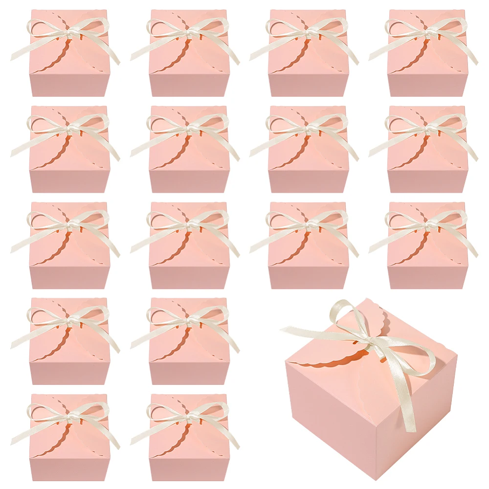 20 Pack Pink Gift Box 4.7x4.7x3.5inch Mini Square Paper Gift Boxes Foldable Party Treat Box with Ribbon