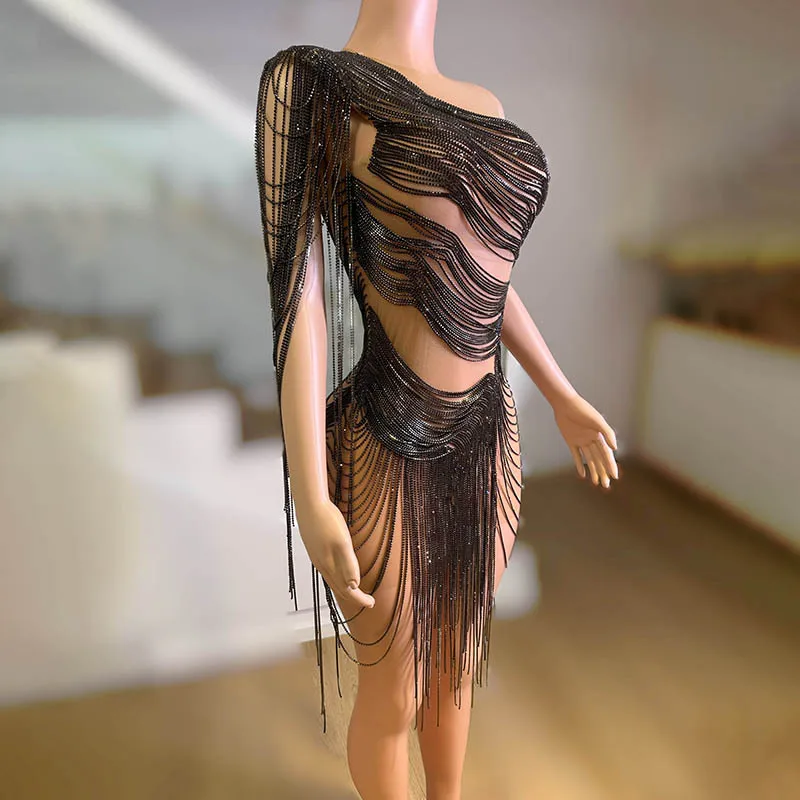 생일 의류 다이아몬드 드레스 파티 나이트 클럽 바 다이아몬드 세트 할로우 드레스 모델 Catwalk 연회 파티 Vestidos Fiesta De Lujo