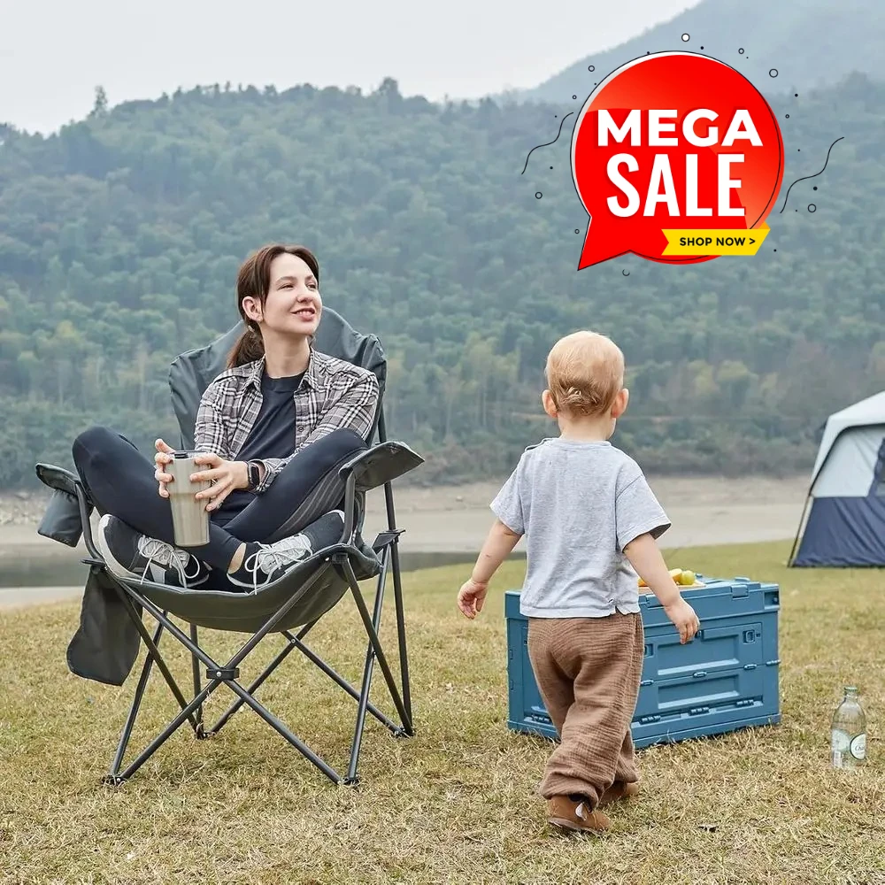 

2-Pack High-Back Padded Folding Chairs - Oversized Portable Lawn Seats, Lightweight and Sturdy for Outdoor Camping, Adults, Blac