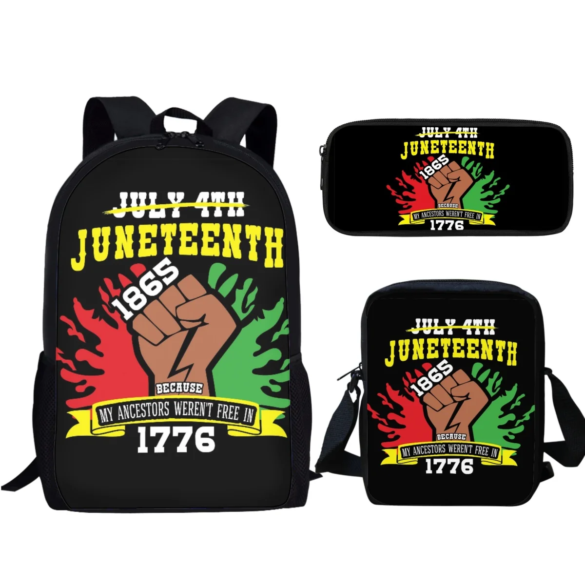 Black History Month Juneteenth 1865 3Pcs/Set School Bag for Boy Girl Stationery Organizer Bookbag Backpack Student Mochila Gift