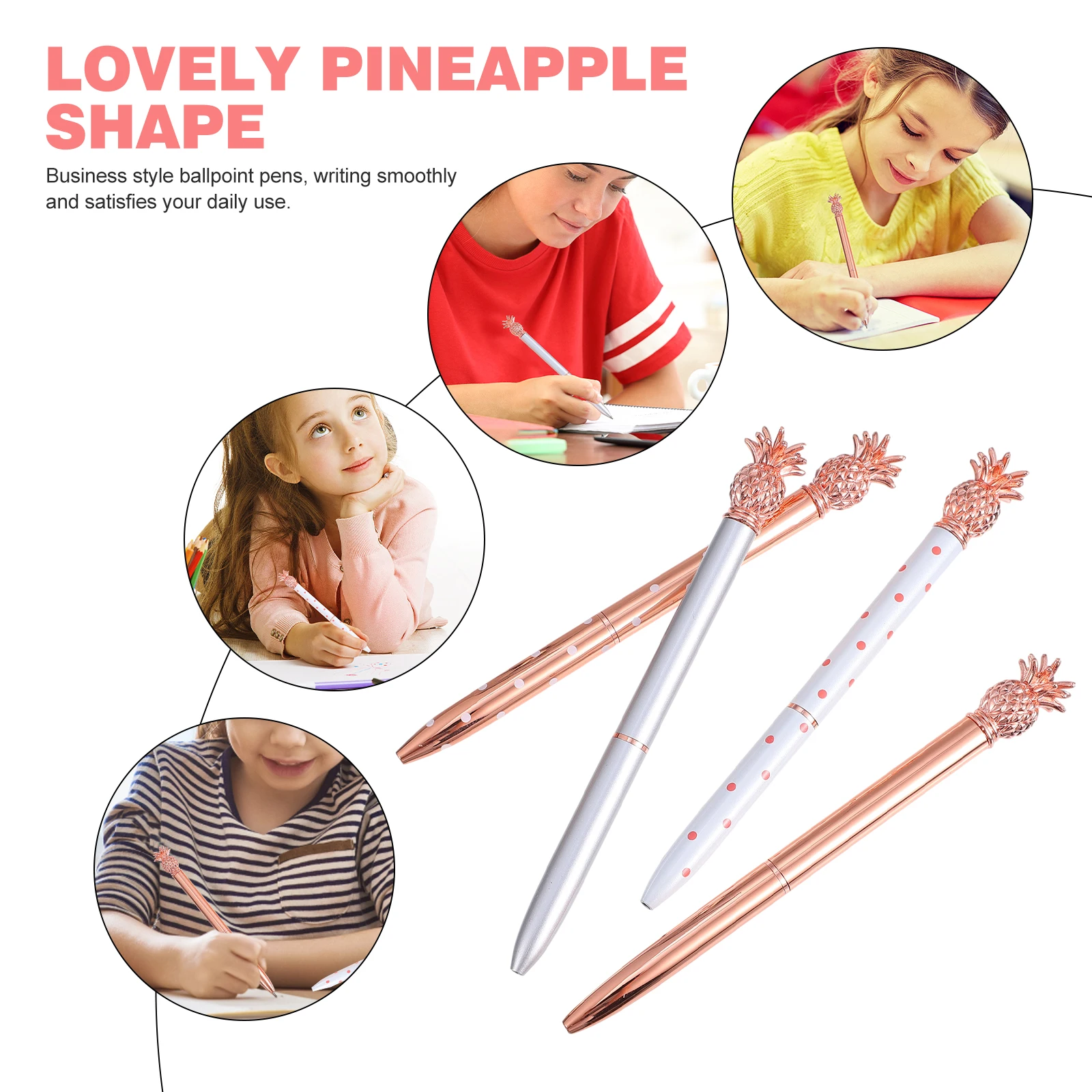 

4 Pcs Metal Ballpoint Pen Students Stationery Signature Office Pineapple Pens Portable Signing School