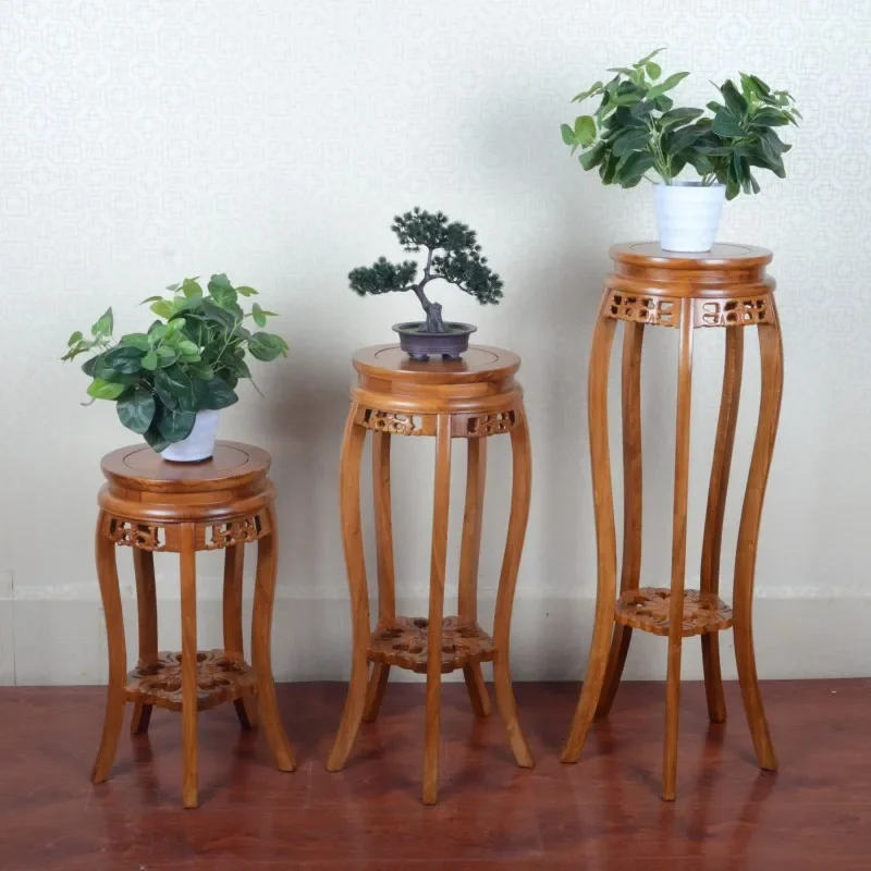 Chinese Antique Flower Rack Living Room Floor Standing Plant Rack Multi-layer Green Ivy Display Base Wooden Bonsai Pots Stools