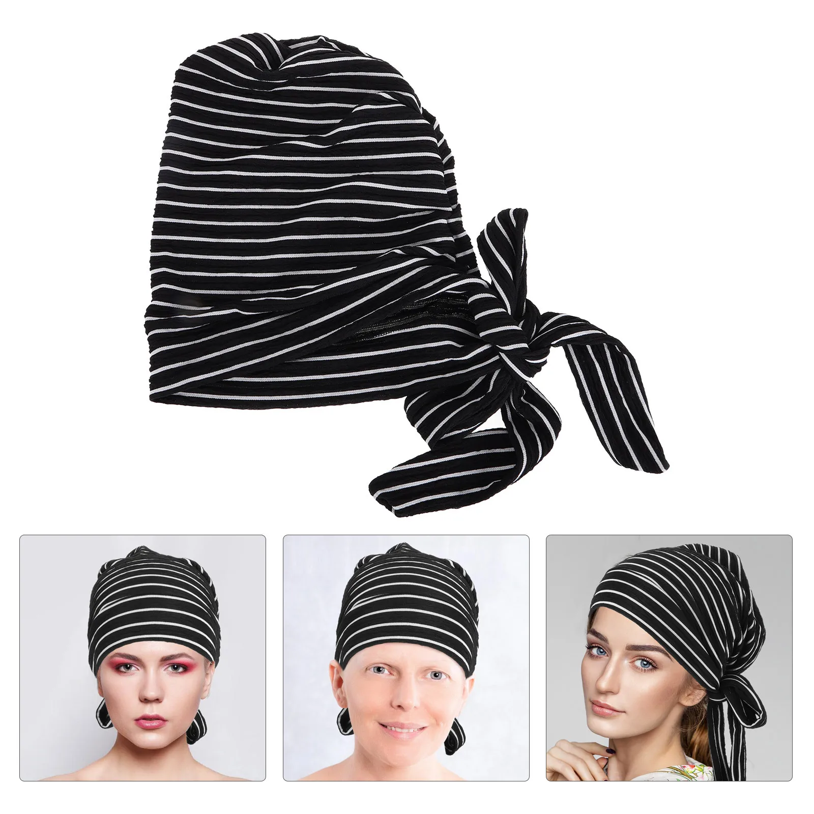 

Striped Long Tail Headscarf Hat Comfortable Chemo Cap Women Hair Wrap Turban Sleeping Beanie Lightweight Breathable Head
