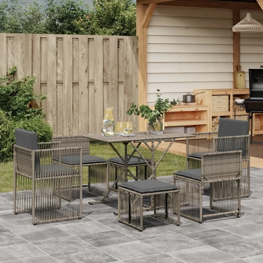 

Garden Dining Set Grey PE Rattan Large UVresistant materials