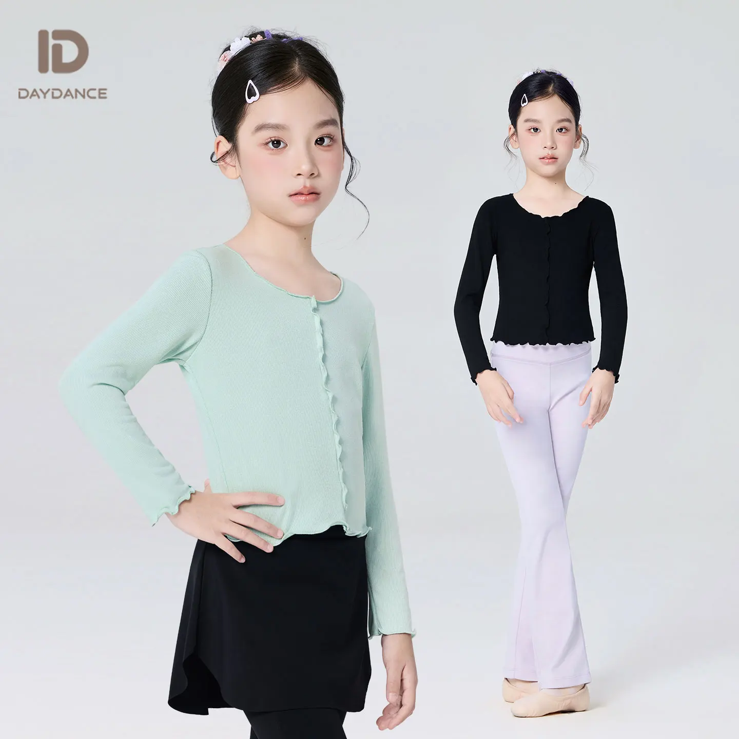 เสื้อเต้นรำสำหรับเด็กผู้หญิง แขนยาว เสื้อเต้นบัลเล่ต์ เสื้อคอระบายสำหรับเด็ก เสื้อเต้นบัลเล่ต์ ชุดเต้นรำสำหรับเด็กผู้หญิง ชุดเต้นรำ