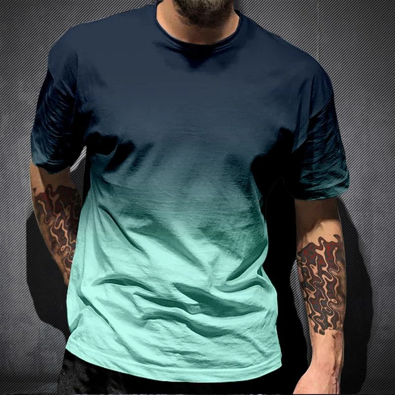

Simple Gradient T Shirts For Men Trend Summer Crew Neck Fashion 3D Printed Short Sleeve T-shirts Loose Casual Streetwear Tees