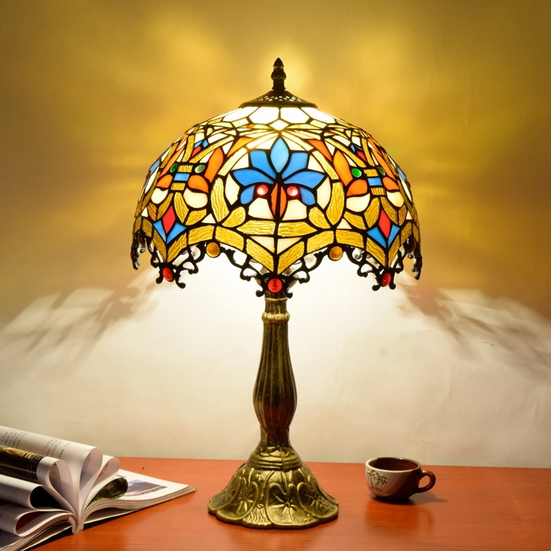 Home antique  table lamp bedside colored glass table lamp Hotel  table lamp