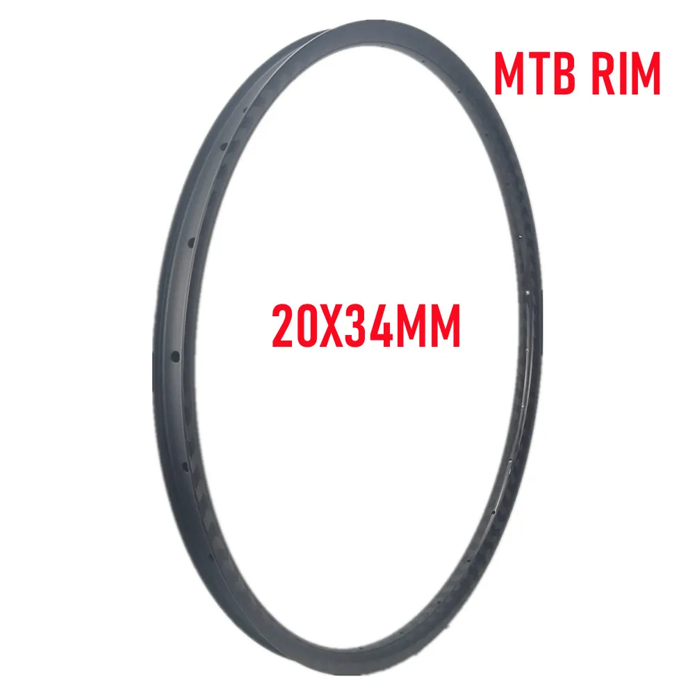 

337g Super Light 20mm Depth 34mm Width Carbon MTB Wheel Rim MTB Bicycle Wheel Rims 3K Twill Glossy Surface MTB Carbon Rim