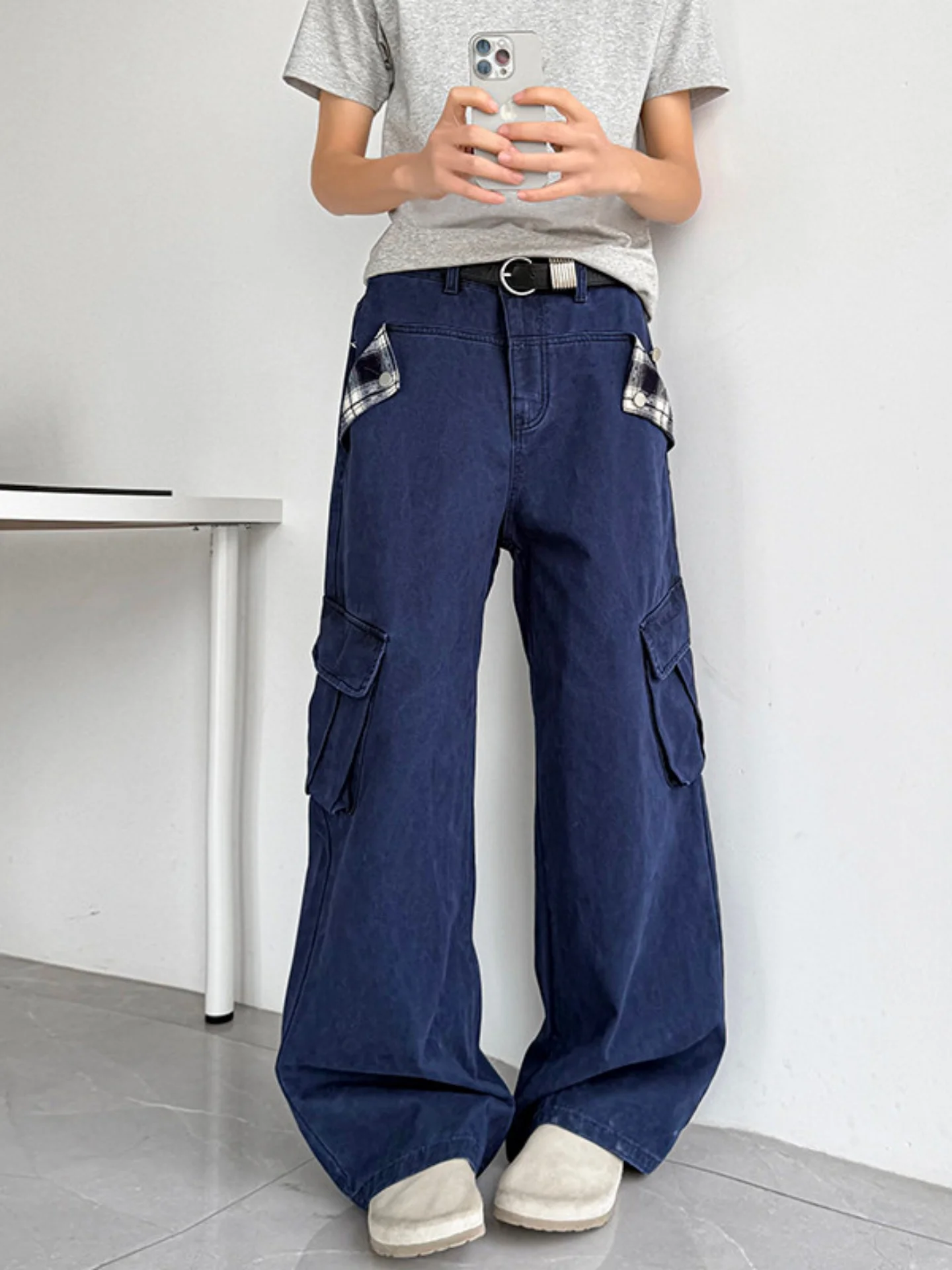 

Мужские и женские рабочие брюки из плотного хлопка, свободные широкие брюки, прямые брюки, весенние модные повседневные брюки-карго