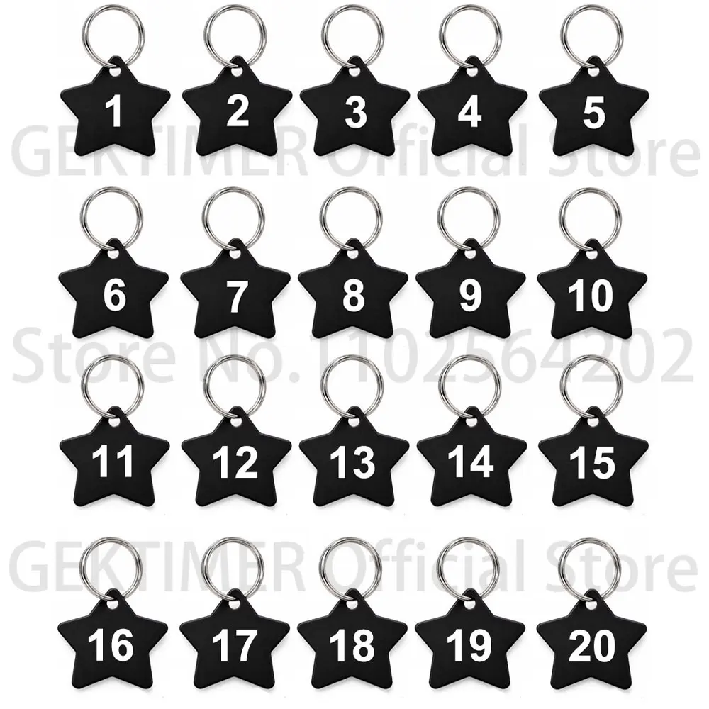 GEKTIMER Star Black Aluminium Key Tags with Key Ring - Engraved Rectangle ID Labels for Supplies Number Digital Tags