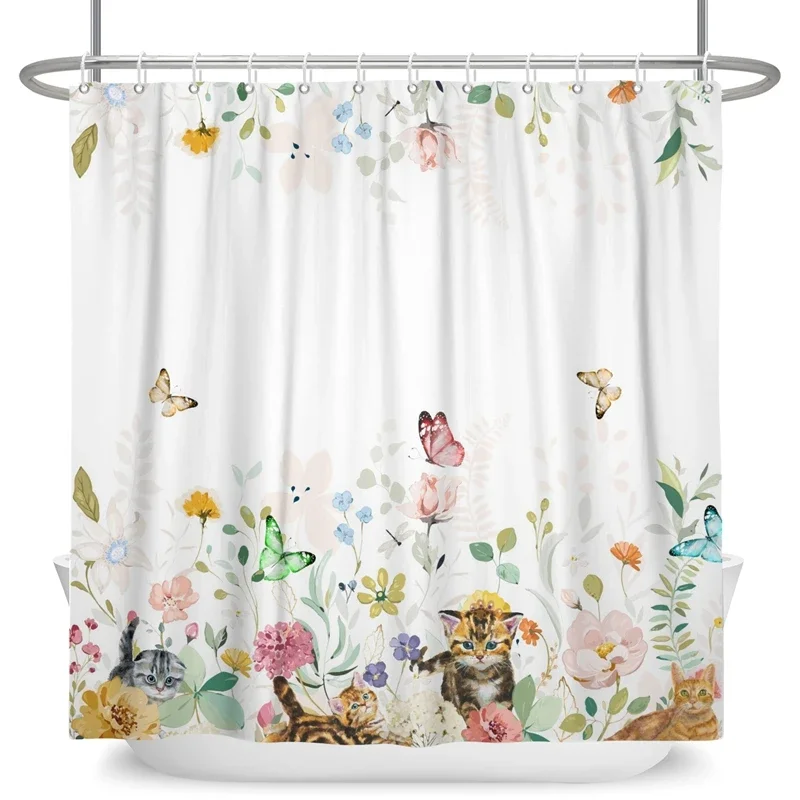 Green Eucalyptus Leaves Shower Curtains Watercolor Boho Floral Waterproof Morden Bathroom Bathtub Curtain Decor with Hooks