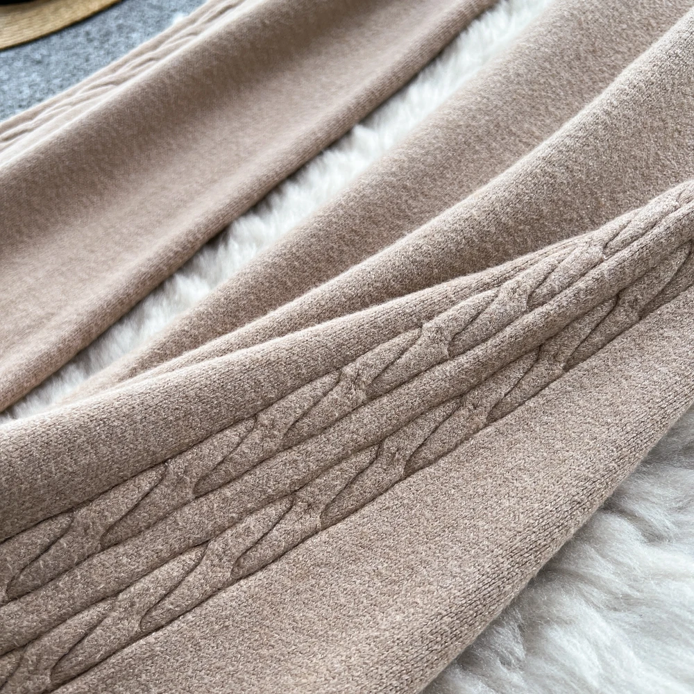 กางเกงถักเอวสูงทรงขาบาน สไตล์เกาหลี แฟชั่นวินเทจสุดหรู เสื้อผ้าสตรีทแวร์ สำหรับฤดูใบไม้ร่วงและฤดูหนาว