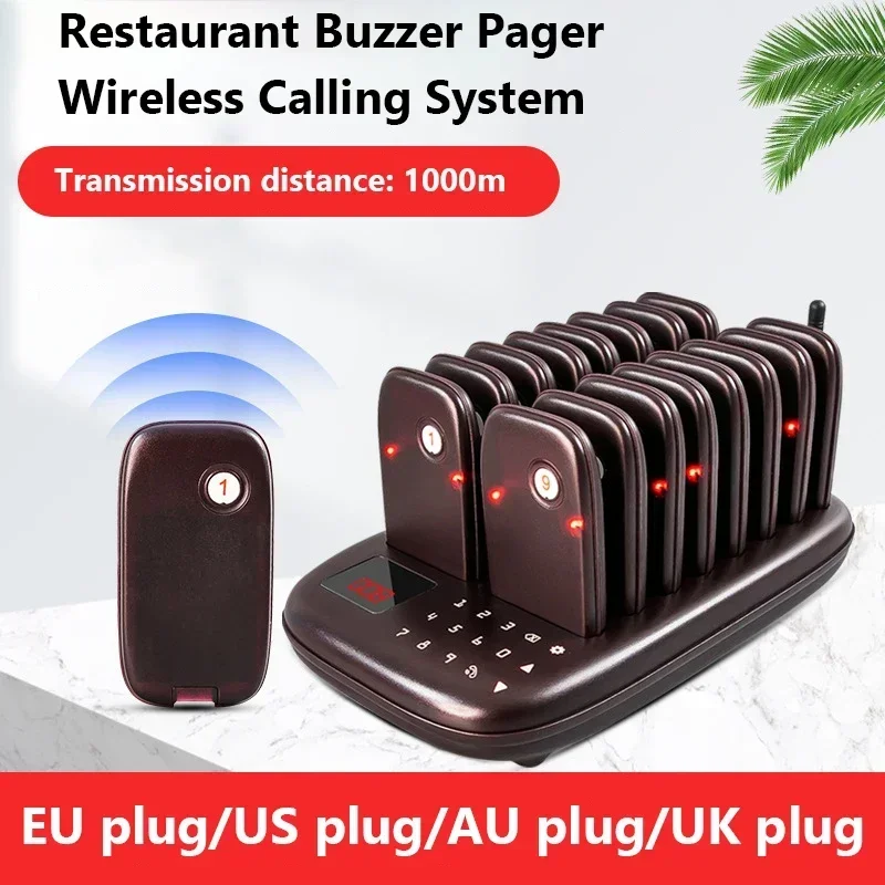 Restaurant Pager Wireless Calling System 16 Vibrator Coasters Buzzer Bell Receivers For Food Truck Cafe Bar Club