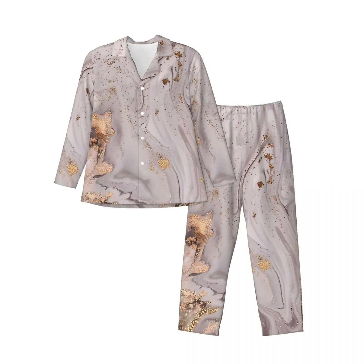 Pajamas Men Purple Gold Sparkle Marble Home Sleepwear Two Piece Vintage Pajama Set Long Sleeve Trendy Oversized Home Suit