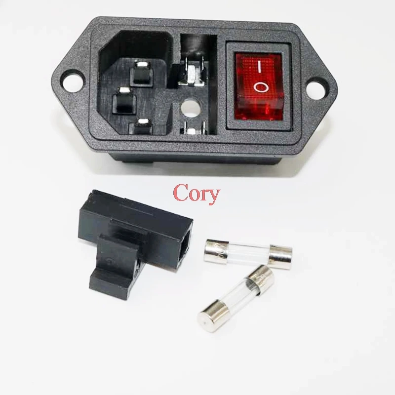 1pc AC power socket AC-09 Three-in-one switch with fuse seat AC electrical socket outlet 4 pin switch with Light 10A CZYC
