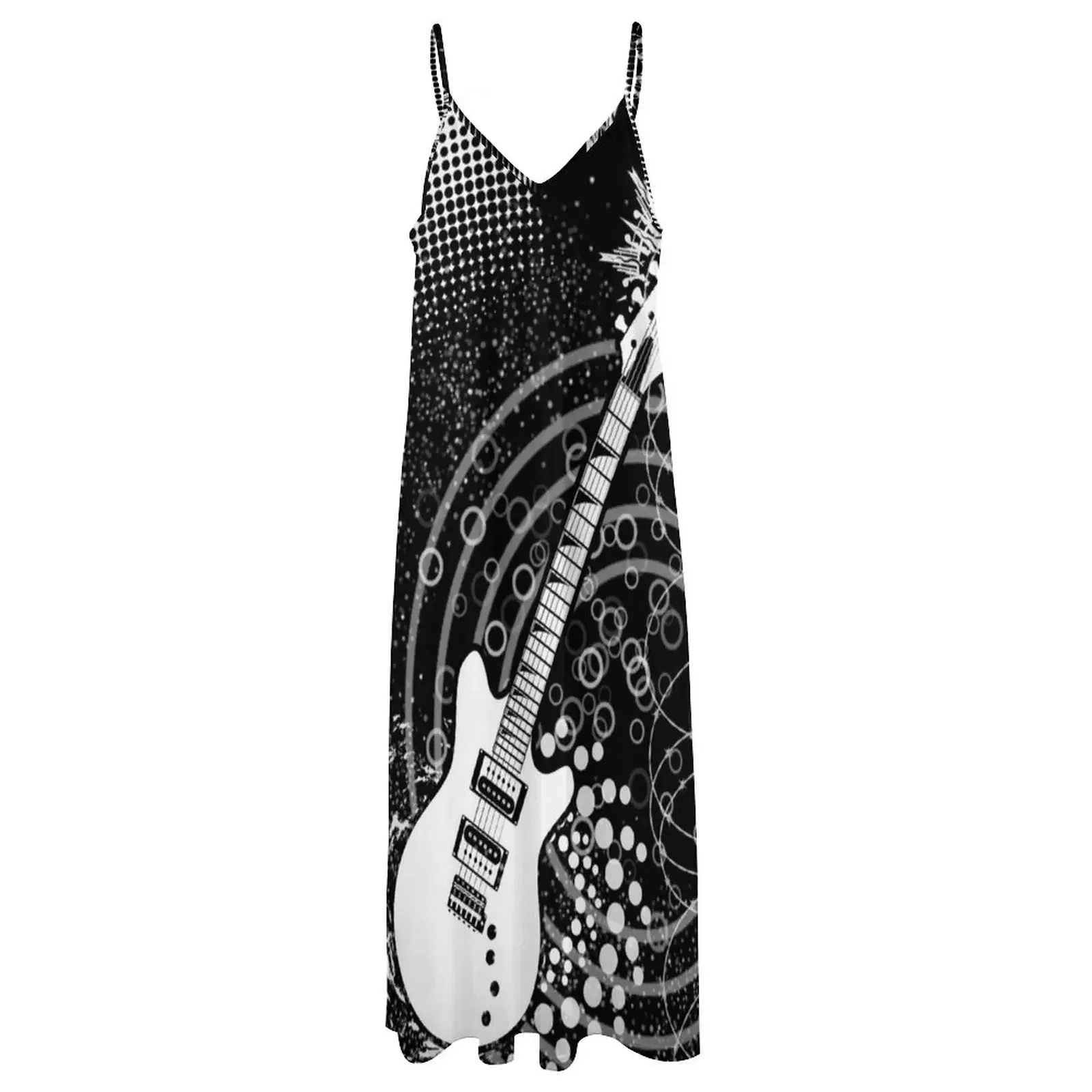 Vestido sin mangas con grafiti de guitarra en blanco y negro para mujer embarazada, vestido largo para mujer