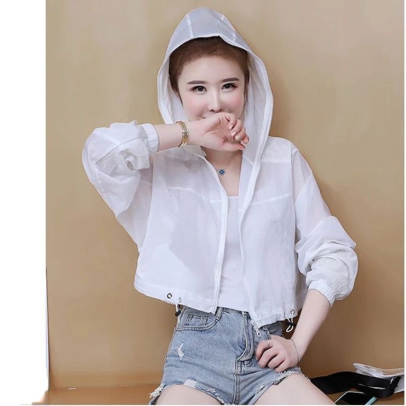 Streetwear Women Sweatshirt Y2k Crop Tops Summer Sun Protection Clothing Long Sleeve Zipper Lightweight Jacket Loose Casual