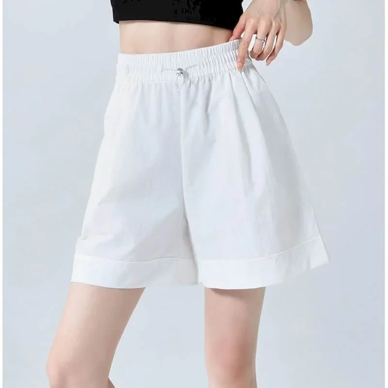 Pantaloncini solidi Donna Casual Paracadute allentato A-line Pantaloncini a gamba larga Stile Safari Pantaloni caldi in vita elastica Streetwear Abbigliamento donna