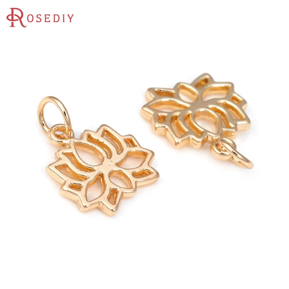 

18K Gold Color Brass Lotus Flower Charms Pendants Jewelry Making Supplies Diy Necklaces Earrings Bracelets Findings Accessories