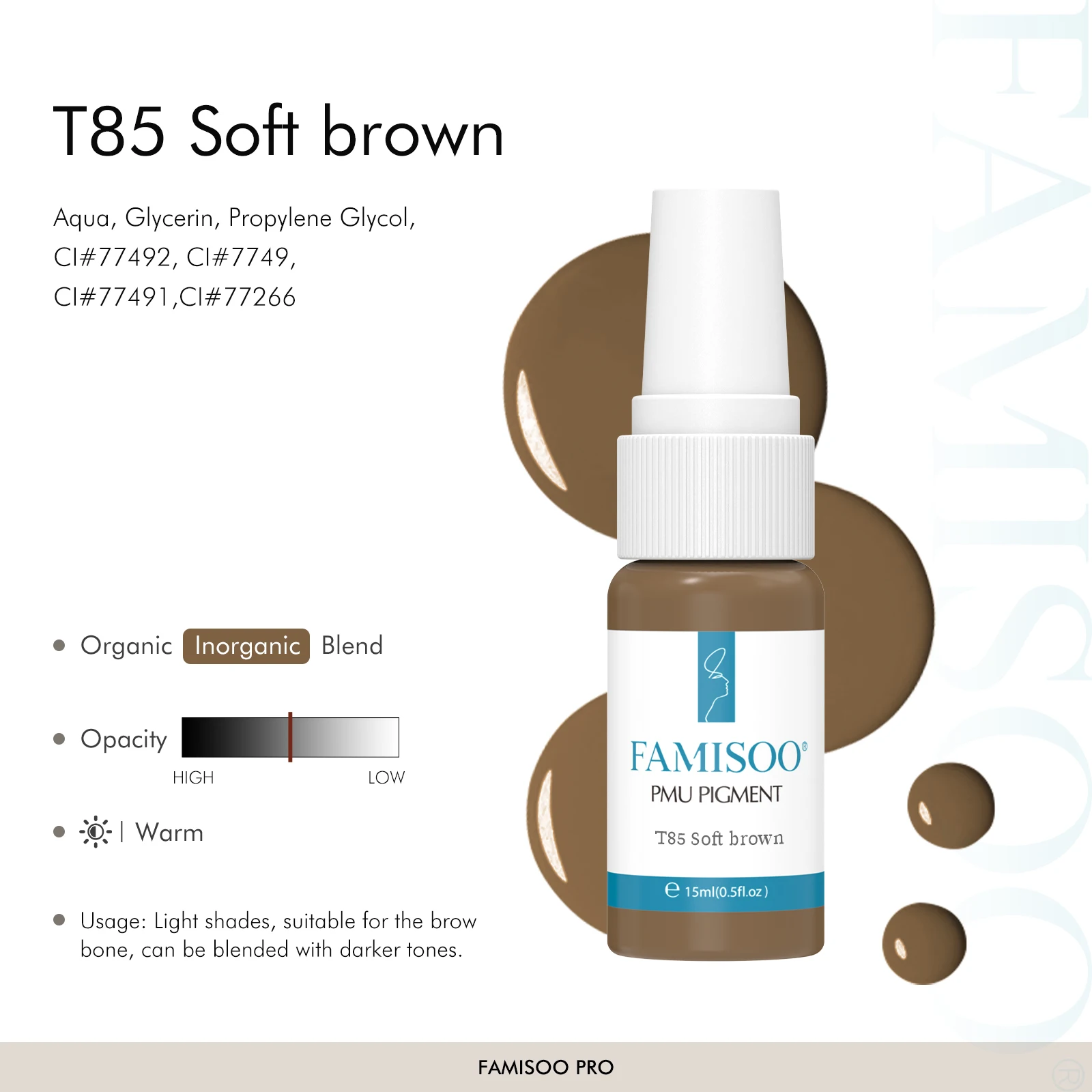 Pigment de maquillage permanent professionnel FAMISOO 15ML, crème pour sourcils, pigments pour sourcils, encre pour tatouage, micropigmentation, fournitures de tatouage