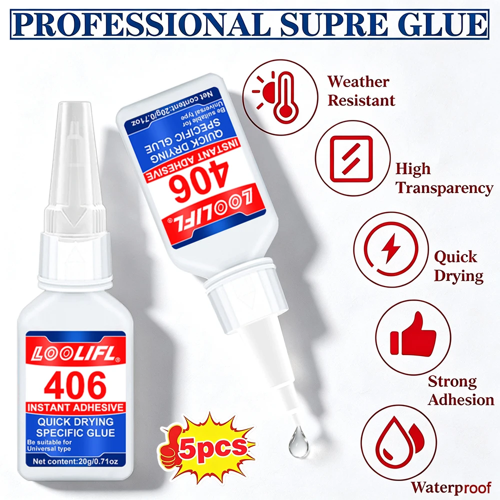 406  Instant Adhesive Super Glue Quick Drying Glue Waterproof Weather Resistant for Plastic Rubber Metal Ceramic Wood DIY Repair