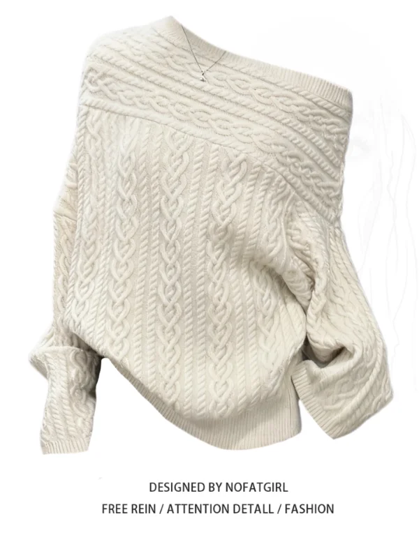 

Женский вязаный свитер оверсайз с асимметричным вырезом на плече, свободного кроя, осенне-зимний, новая модная универсальная модель с длинными рукавами