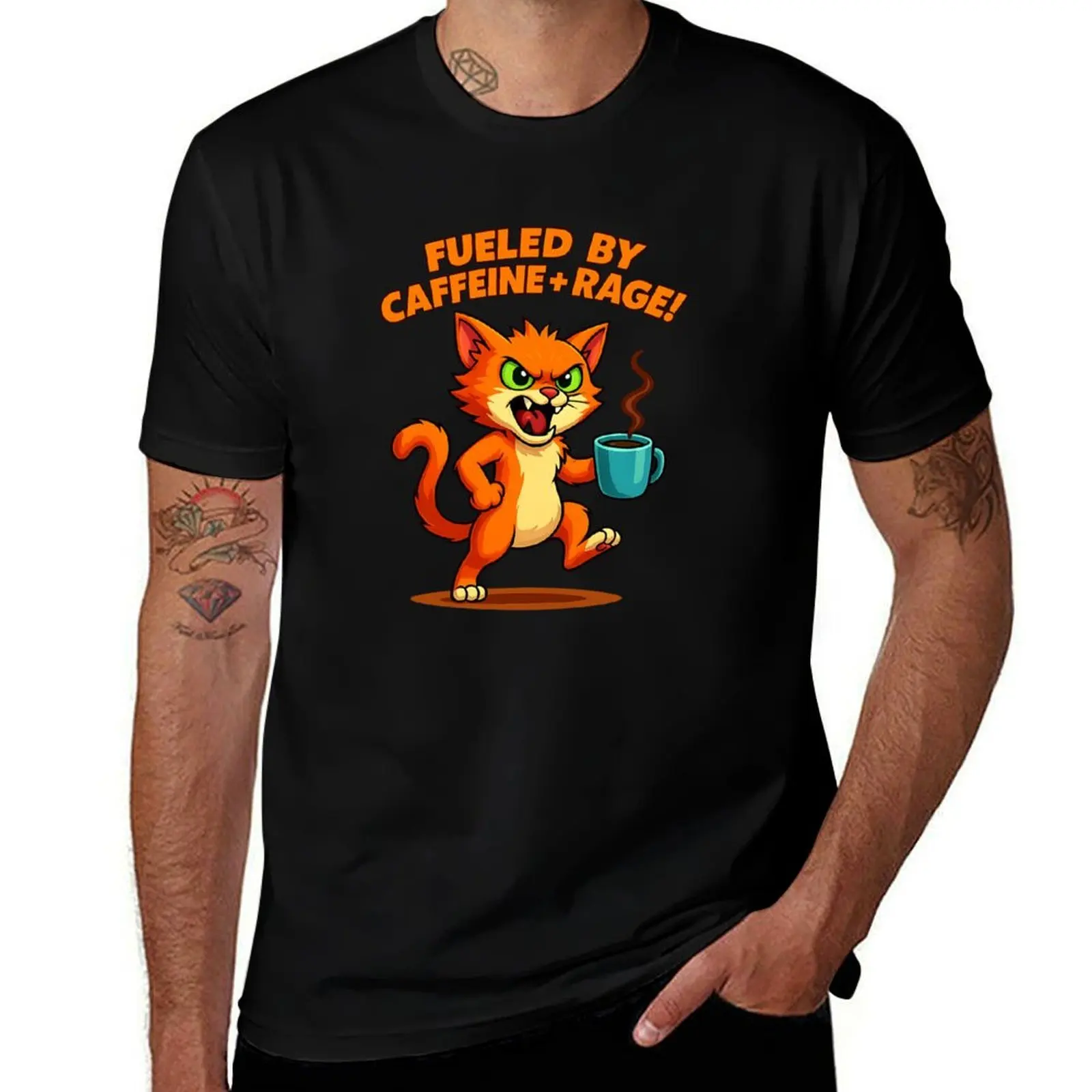 

Funny Fueled By Caffeine Rage T-Shirt vintage graphic tee fashion shirts tops sports fans mens vintage t shirts