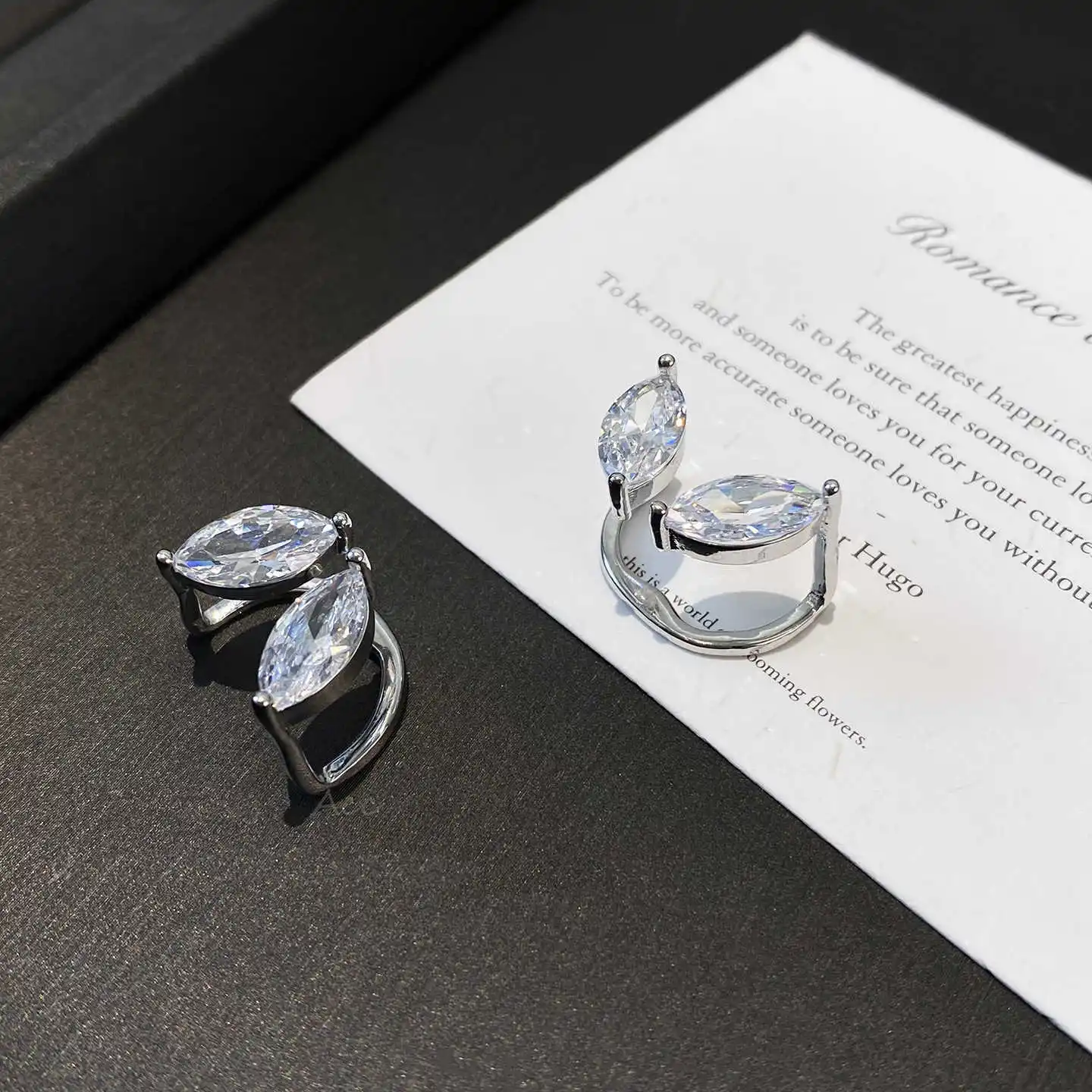Women's Shiny Zircon Leaf Clip Earrings, Non-Piercing Gift