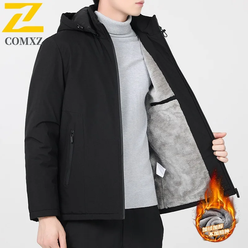 

COMXZ Men Casual Color Block Hooded Jacket Stand Collar 2025 American Style New Thick Warm Cotton-Padded Winter Cold-proof Coat
