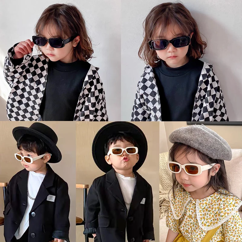 Cute Vintage Frosted Rectangle Kids Sunglasses UV400 Protection Fashion Children Eyewear For Boys Girls Outdoor Beach Holiday