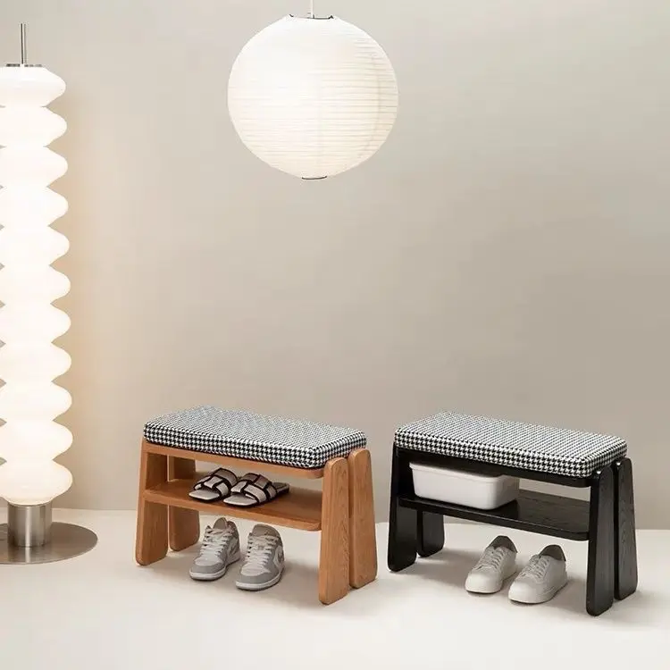 مقعد تغيير الأحذية من الخشب الصلب، مدخل منزلي، مقعد منخفض، حقيبة ناعمة، وسادة مقعد، خزانة أحذية، مقعد متكامل، طبقة مزدوجة