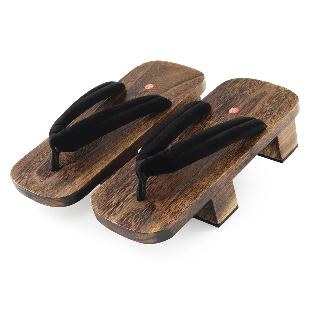 2026 New Summer Men's Japanese Paulownia Wood Geta Two Tooth Thick Sole Non Slip Square Toe Flip Flops Indoor Outdoor Sandals