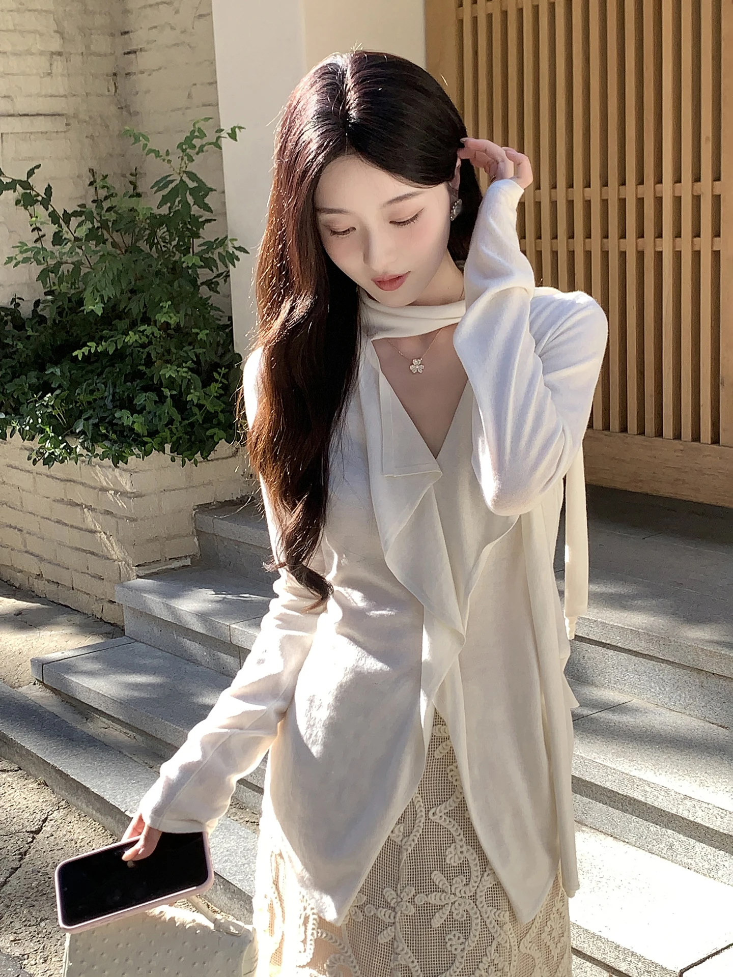 

Женский вязаный джемпер из смесовой шерсти с V-образным вырезом, осенний винтажный топ, нежный, с длинными рукавами, стандартный крой, повседневный, базовый