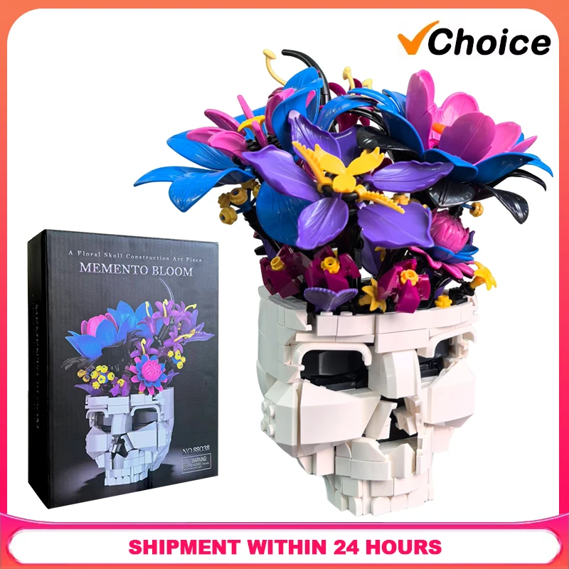 

Конструктор-букет «Пурпурный череп»: Скелет, цветы, растения. Готический декор для дома и рабочего стола. Сборная модель из кирпичиков. Подарок для девочки.