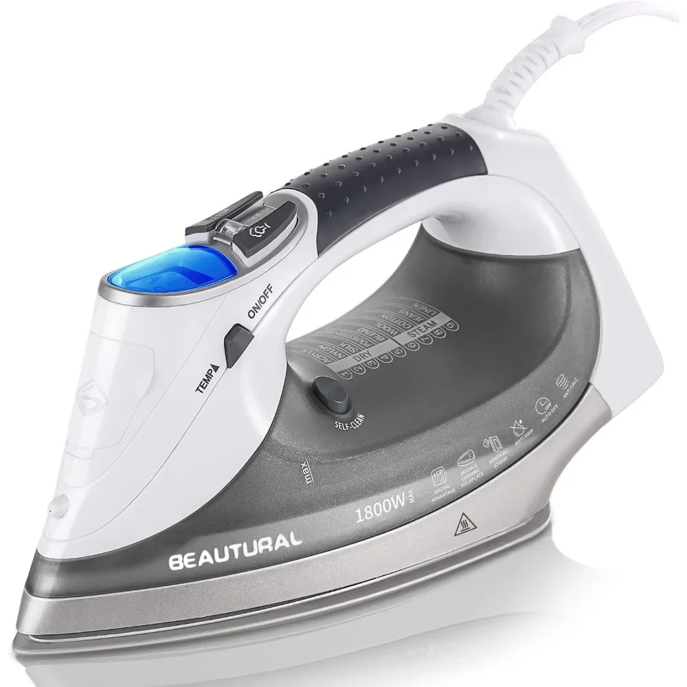 1800W Steam Iron with Digital LCD Screen,Double-Layer and Ceramic Coated Soleplate,3-Way Auto-Off,9 Preset Temperature