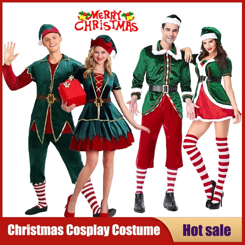 Santa Claus Cosplay Costume Christmas Carnival Party Green Woman Man Couple Stage Performance Photo Props Clothes Xmas Dress