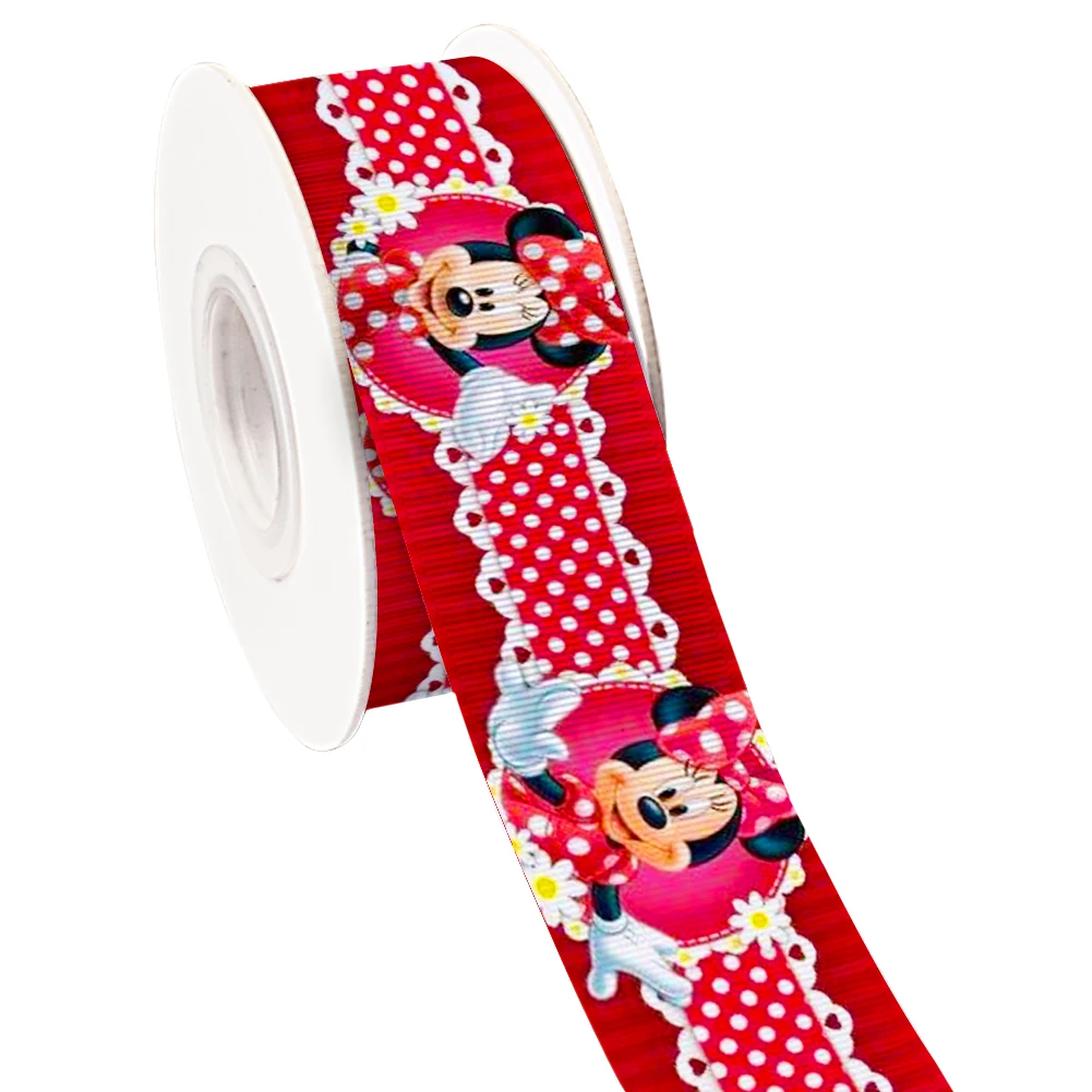 Wstążka rypsowa z nadrukiem Cartoon Disney Mickey Minnie 5 jardów na DIY do włosów kokardki wesołe imprezy