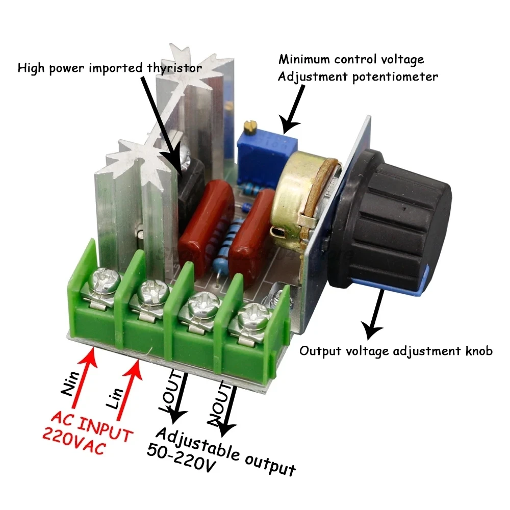 1PCS 2000W Tiristore ad alta potenza Tensione elettronica AC 220V Regolatore Velocità di regolazione della temperatura