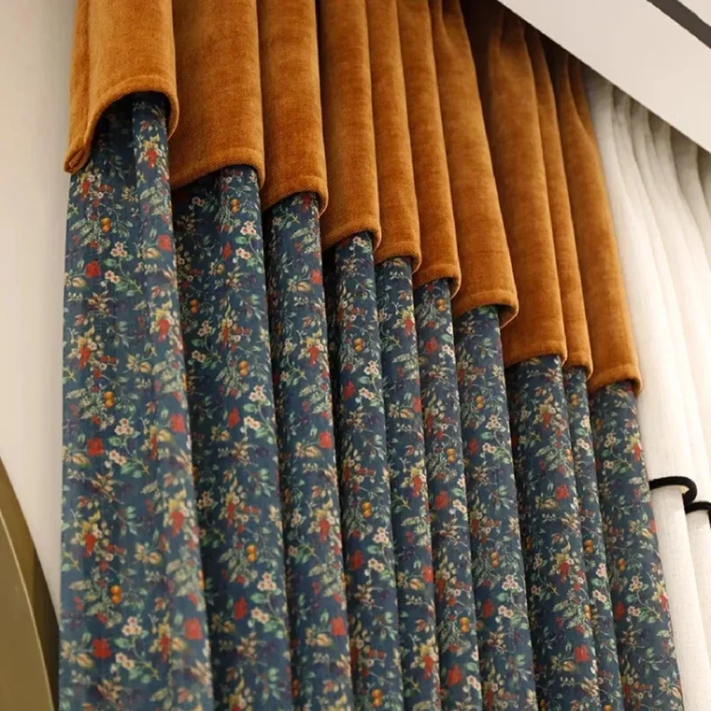 American Country Floral Linen Cotton Curtains Vintage Farmhouse Custom Curtains For Bedroom Living RoomScreen Door Home Decor