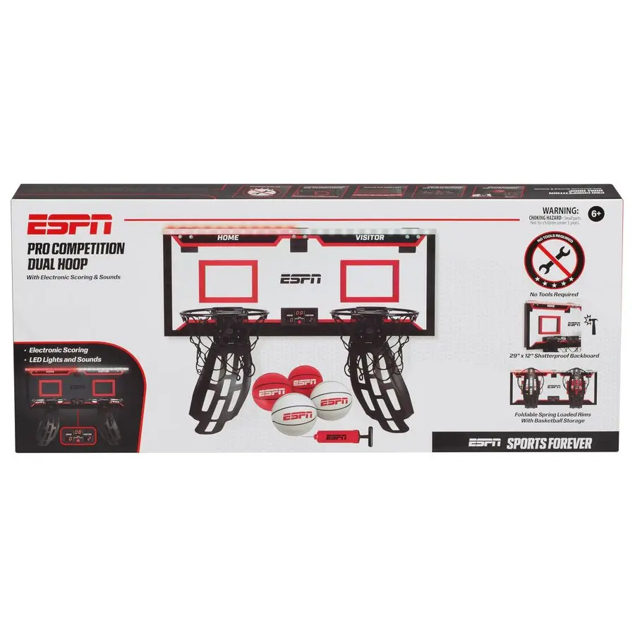 

Mini Basketball Hoop, Over The Door Basketball Hoop with 2 Foldable Breakaway Rims and Ball Return for Two Player Games, Include