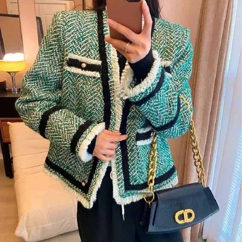 Female New Thickened Coat Autumn Winter Women's Green Luxury Retro Temperament Fashion Lining Cotton Jacket