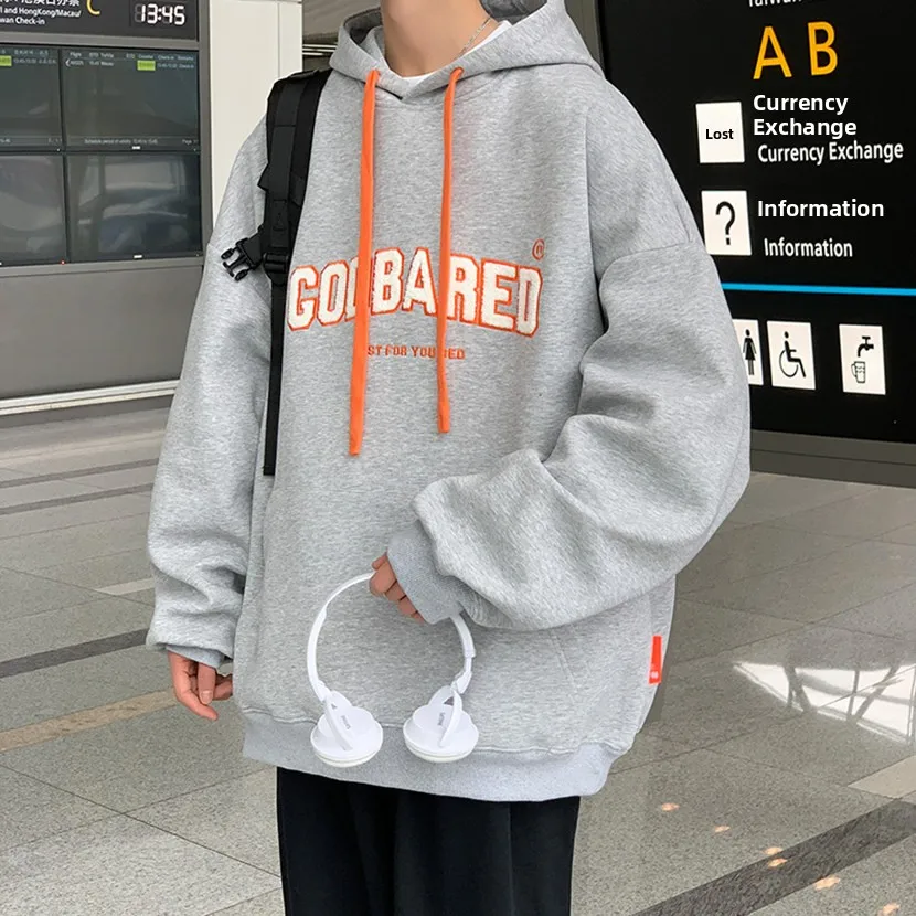 

Мужская толстовка на весну-осень в стиле Хонгконг, свободного кроя, с длинными рукавами, с буквенным принтом, повседневная, в американском стиле, для подростков