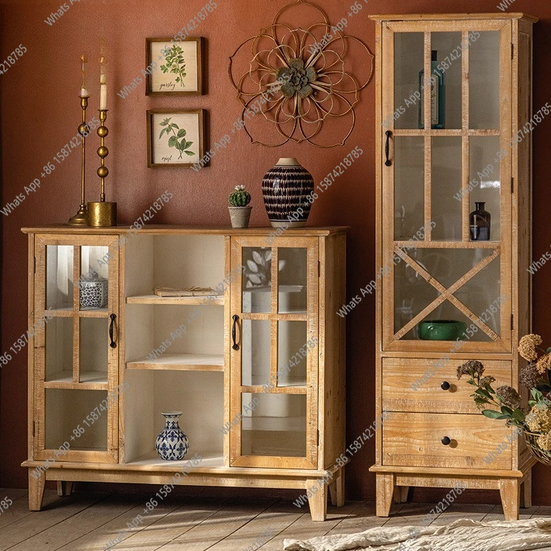 

American retro shopping mall glass door display cabinet home living room multi-layer storage cabinet foyer entrance shoe cabinet