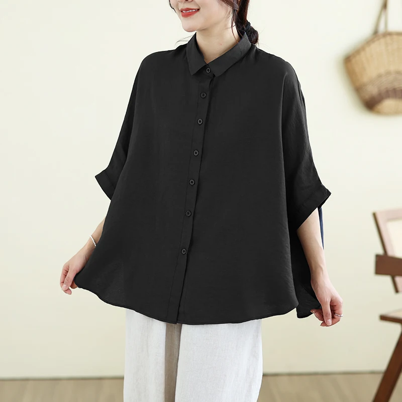 

Loose Batwing Sleeve Women's Shirt plus Size Summer Casual Artistic Style plus Size Clothes for Heavy Girls up to 200 Pounds