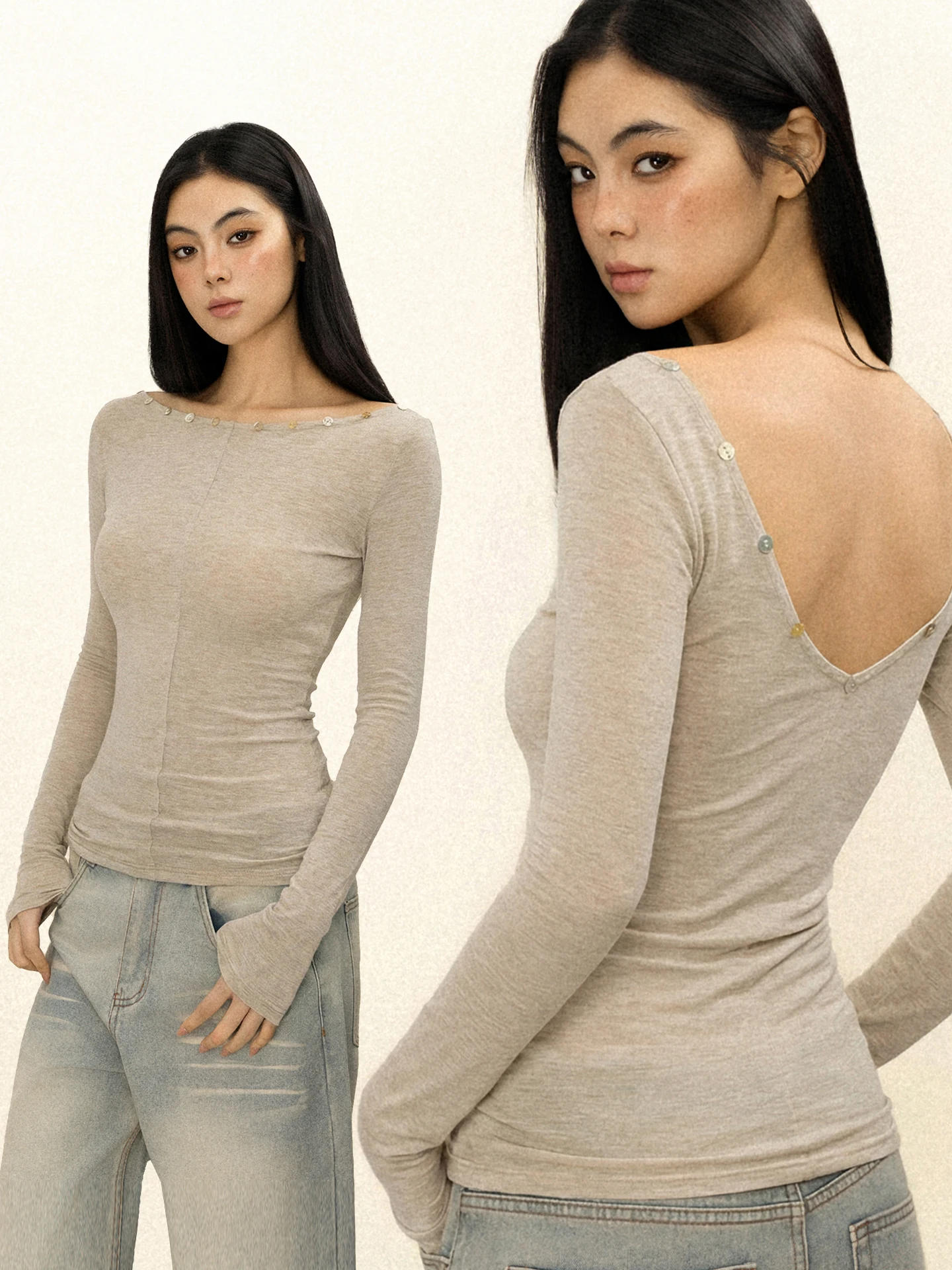 

Оригинальный американский топ в стиле ретро для девушек, цвет хаки, с V-образным вырезом, перламутровыми стразами, длинный, повседневный, облегающий, женский